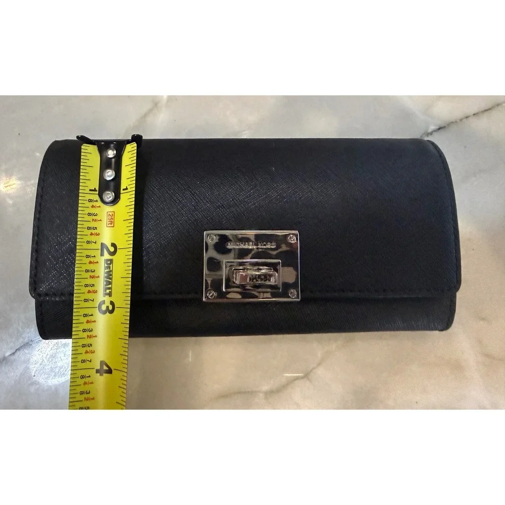 Michael Kors Black Saffiano Leather Turnlock Flap Continental Wallet